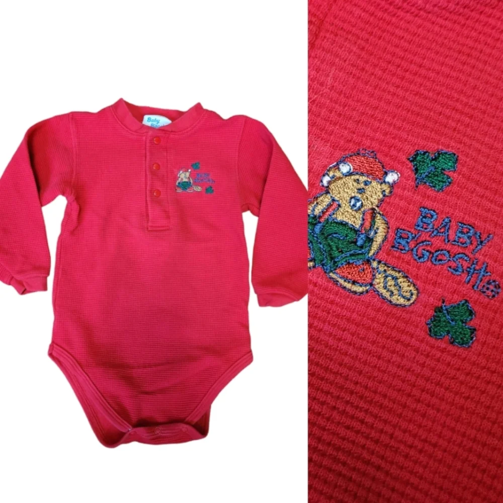 Vintage OshKosh B'Gosh 1990s red long sleeved Baby B'Gosh bodysuit onesie